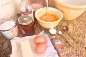 ingredients for healthy pumpkin pancake recipe on countertop